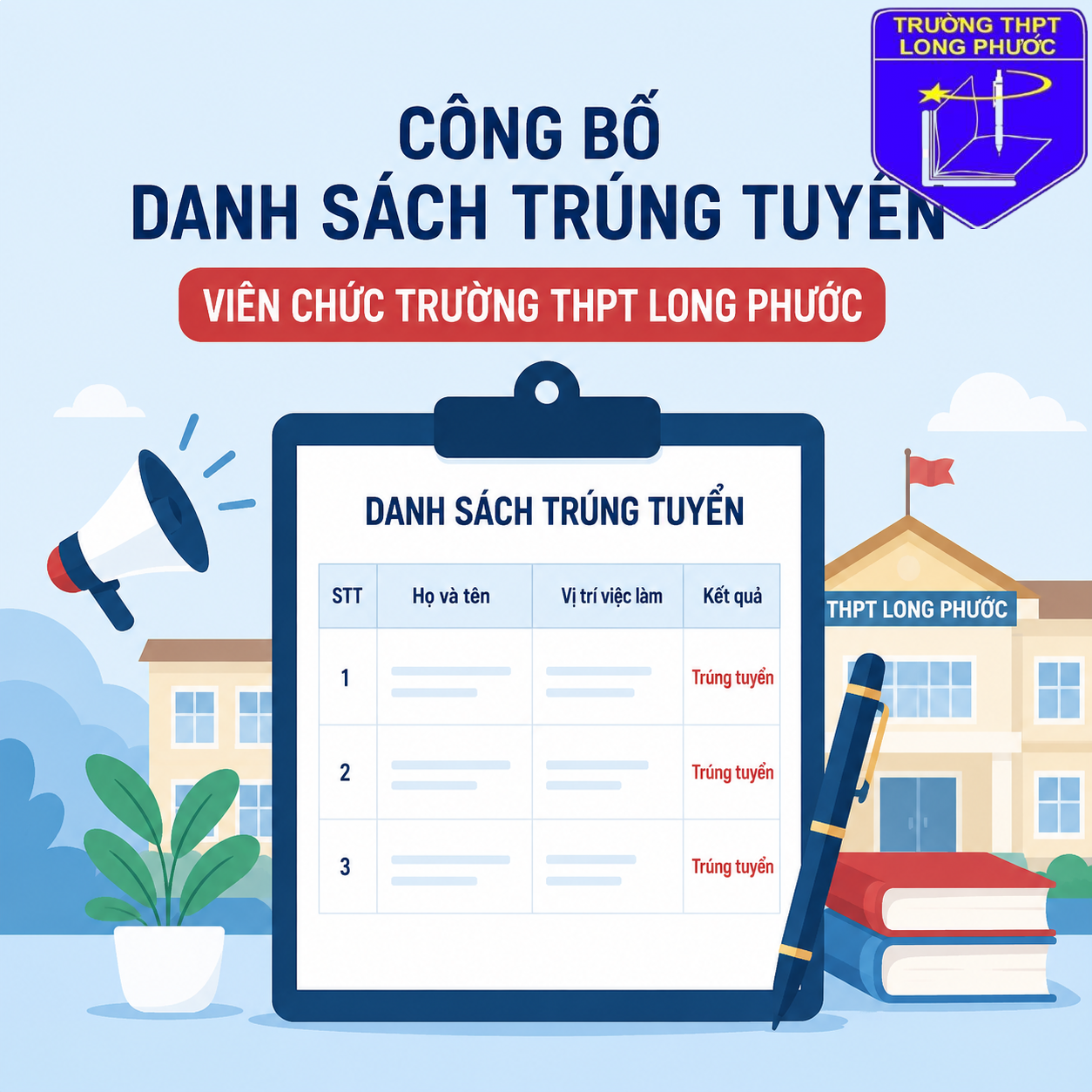 CÔNG NHẬN KẾT QUẢ TUYỂN DỤNG VIÊN CHỨC TRƯỜNG THPT LONG PHƯỚC